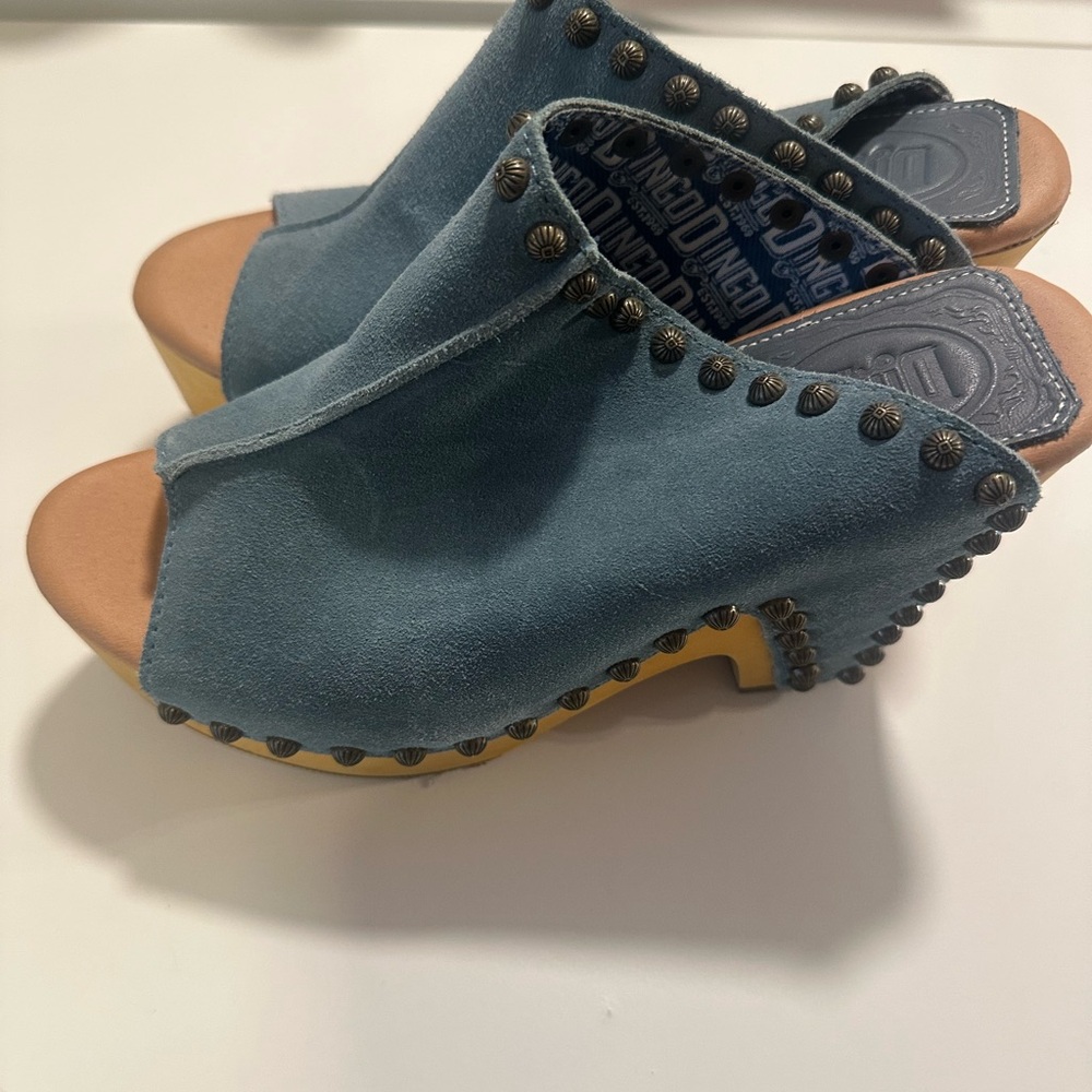 Dingo Studded SuedeTeal Mules